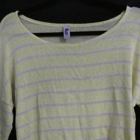 FLUO | medium | Vibrant Yellow and Grey Striped Long Sleeve Top - Picture 4 of 16